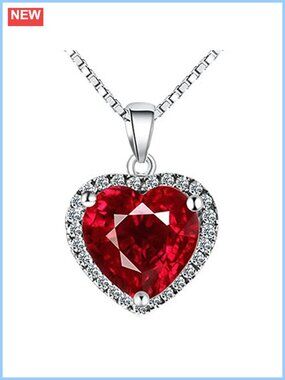 925 Sterling Silver 18k White Gold Plated Heart Gem Pendant Necklace 18"
